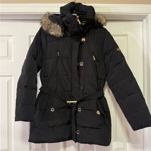 Michael Kors Black & gold coat w/fur hood